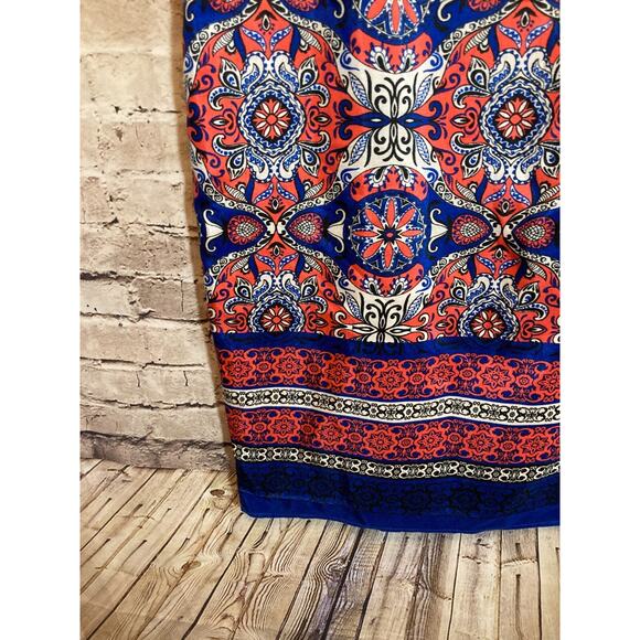 DN Design Midi Dress Womens 16 Pink & Cobalt Medallion Print Sheath Plus Lined - Picture 8 of 14